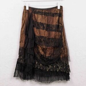 HAZEL VTG 90s Lace Mesh Overlay Skirt Whimsigoth Fairy Grunge Bronze Black Sz L